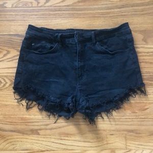 High wasted, high cut, black jean shorts